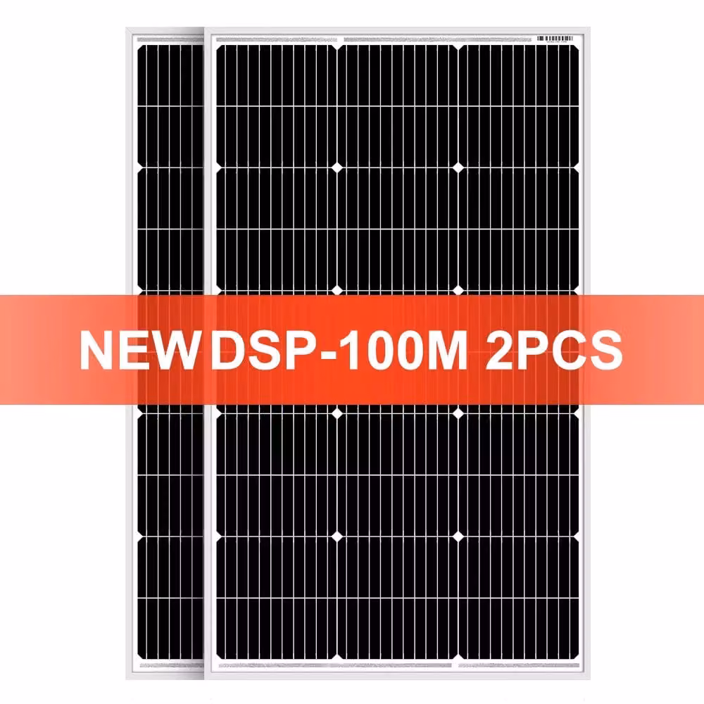 Pannello solare, potenza massima 100W, materiale monocristallino. 2 pannelli da 100W