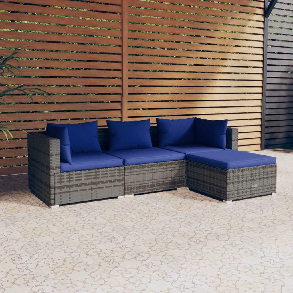 Maison Exclusive - Set da giardino da 4 pezzi con cuscini in polyrattan grigio