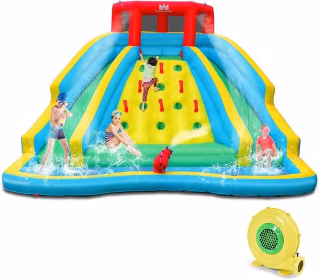 Castello Gonfiabile Parco Acquatico Costway per Bambini con 2 Scivoli, Piscina e Parete di Arrampicata, Multicolore, L/P/H: 452 x 365 x 233 cm