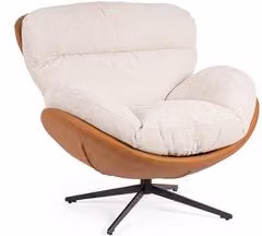 Poltrona girevole Bizzotto ADINDA in pelle e tessuto color bianco e marrone