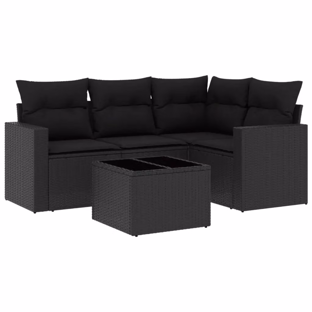 vidaXL Set Divani da Giardino 5 pz in Polyrattan Nero con Cuscini e Tavolino da Esterno – 2