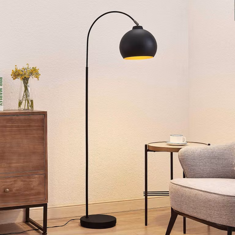 Lampada ad arco Minali Lindby, Nero, Soggiorno / Sala da pranzo, Metallo, Moderno, Lampada da terra