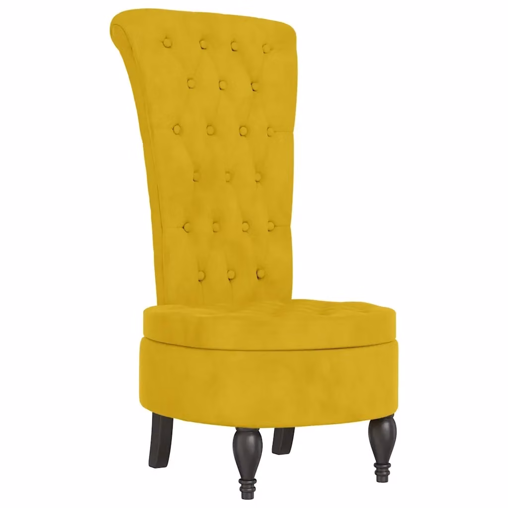 Sedia moderna in velluto giallo vidaXL con schienale alto e struttura in legno e plastica, L: 39,0 cm, P: 56,0 cm, H: 110,0 cm – 2