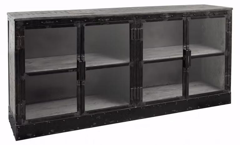 MASSIVMOEBEL24 | credenza in legno di Mango 180x40x90 grigio scuro laccato HEAVY INDUSTRY #152