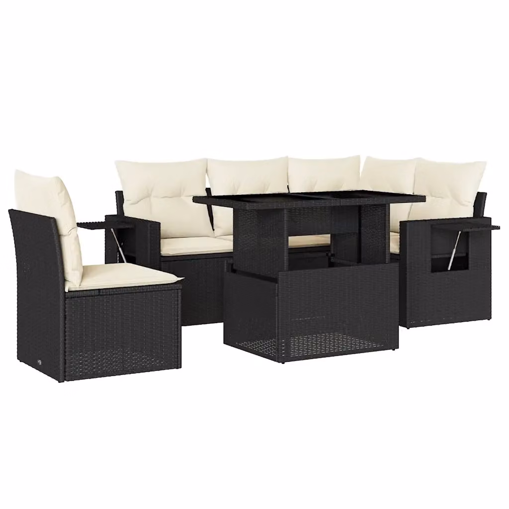 Set Divano da Giardino vidaXL 6 pz a L in Polyrattan Nero con Cuscini e Tavolino – 2