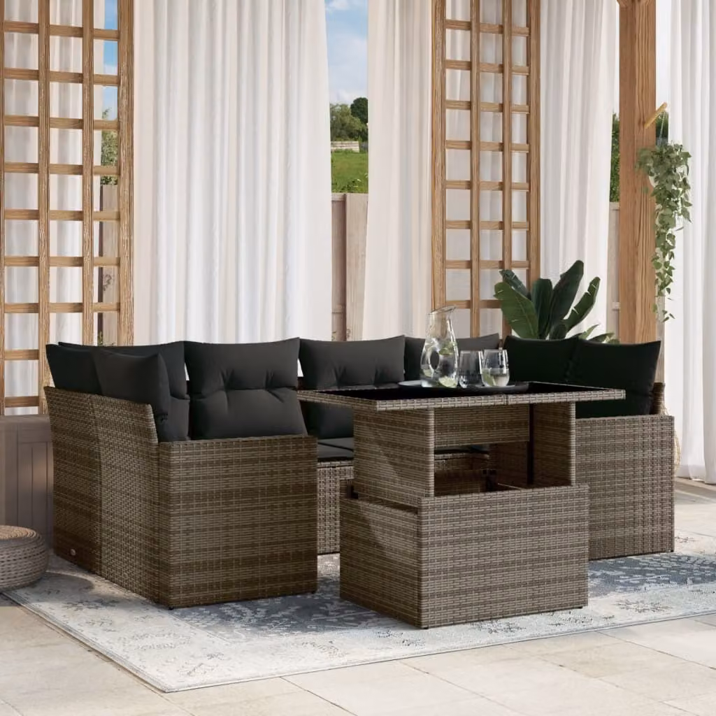 Maison Exclusive - Set Divani da Giardino 7 pz con Cuscini Grigio in Polyrattan