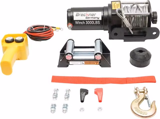 Verricello elettrico Breckner Germany 12V con telecomando, capacità 1,6T, colore nero, lunghezza cavo 9,2m – 1