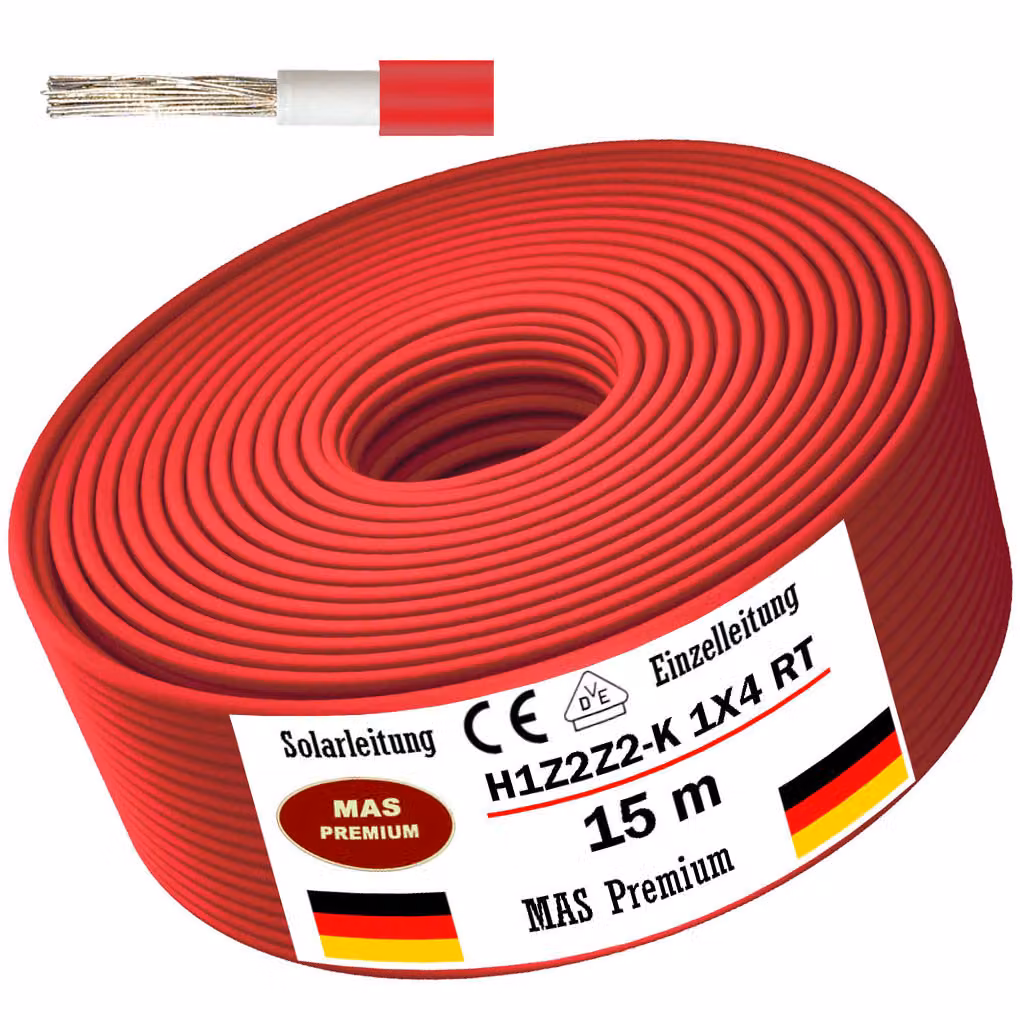 15m cavo solare cavo solare H1Z2Z2-K 4 mm² rosso fotovoltaico senza alogeni