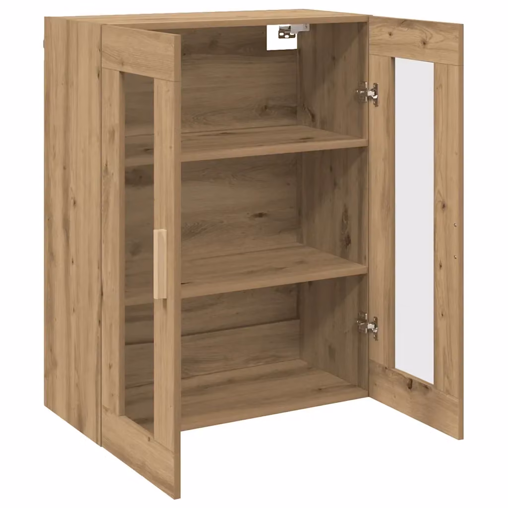 Mobile contenitore a parete HELLOSHOP26 in legno di rovere marrone con ante in vetro, L: 69,5 cm, P: 34 cm, H: 90 cm – 2