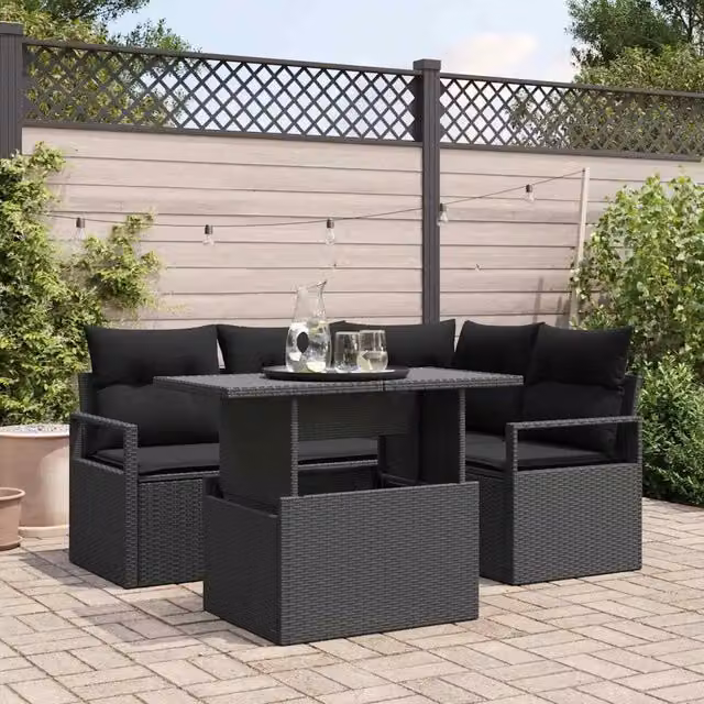 Set Divano da Giardino 5 pz 4-Numero di posti Nero polyrattan 3348819