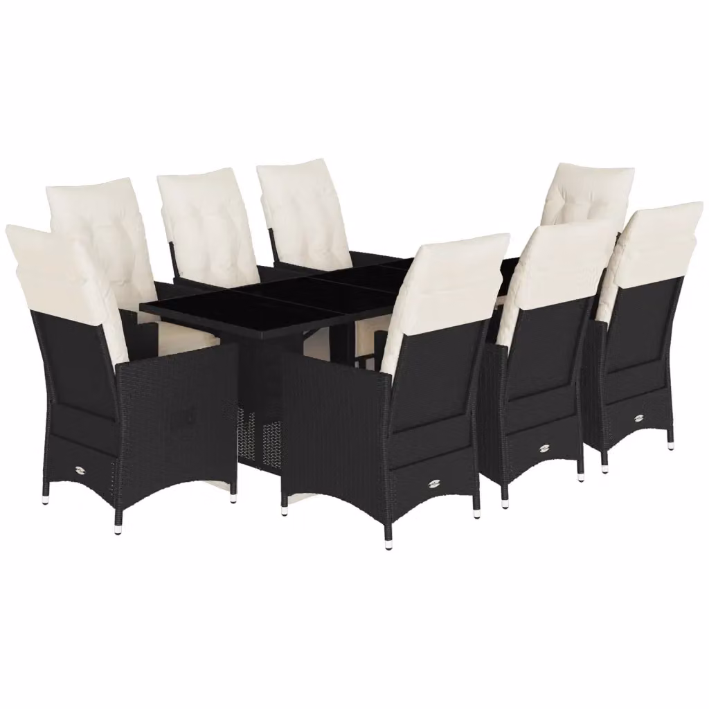 Set da pranzo da giardino vidaXL in polyrattan nero e bianco con tavolo in vetro e 9 pezzi – 2