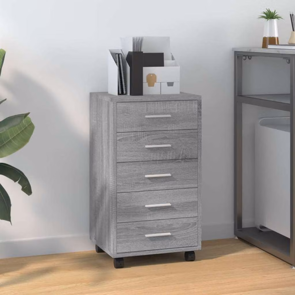 Cassettiera con ruote vidaXL in legno multistrato e MDF, colore grigio sonoma, ideale per ufficio o casa