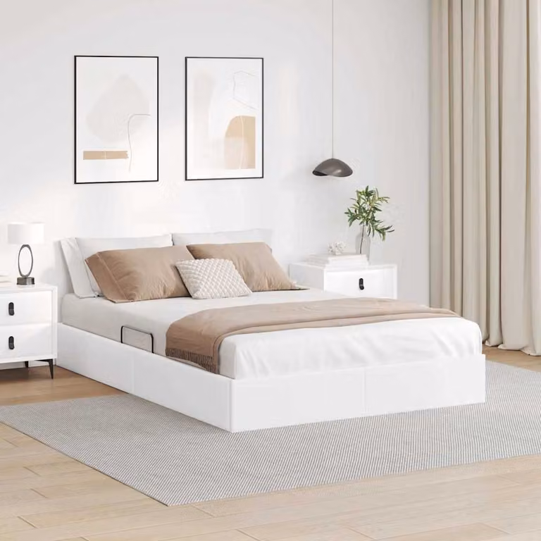 Letto con contenitore vidaXL in similpelle bianco, L: 153 cm, H: 206 cm, P: 280 cm