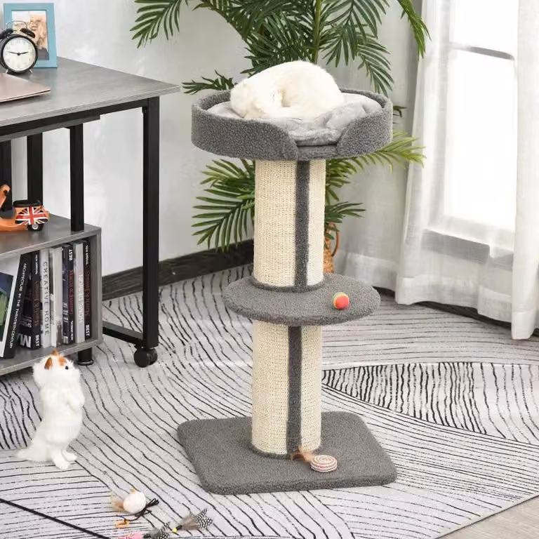 Albero per gatti con tiragraffi e cesta - Tiragraffi | Colore: Grigio | Dimensioni: 45x45x91 cm