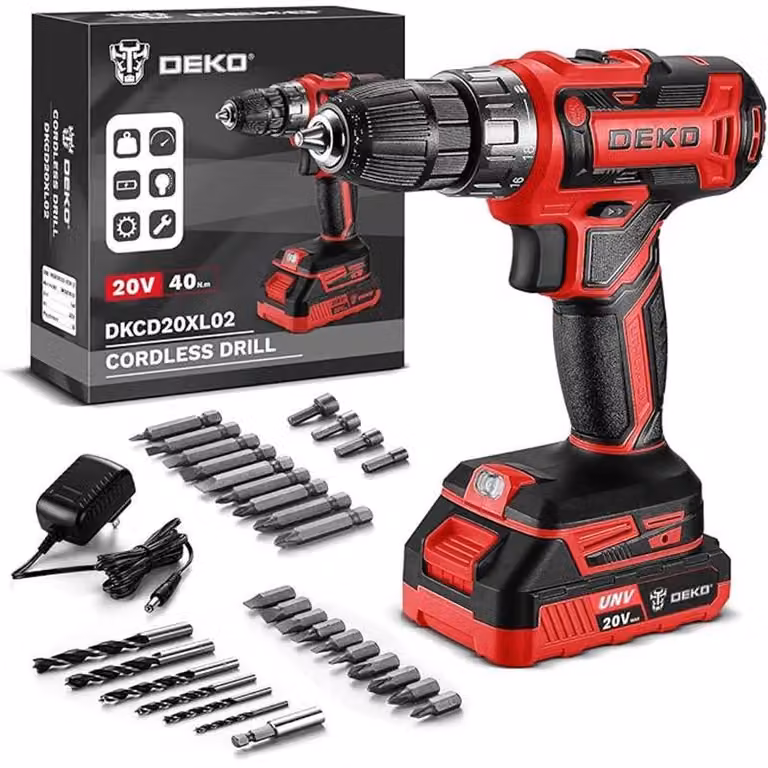 Trapano avvitatore a batteria da 20V per uso femminile - Set di trapano elettrico - Con batteria e caricabatterie - Ideale per lavori in legno e per la casa - Colore: DKCD20XL02R-AZ01