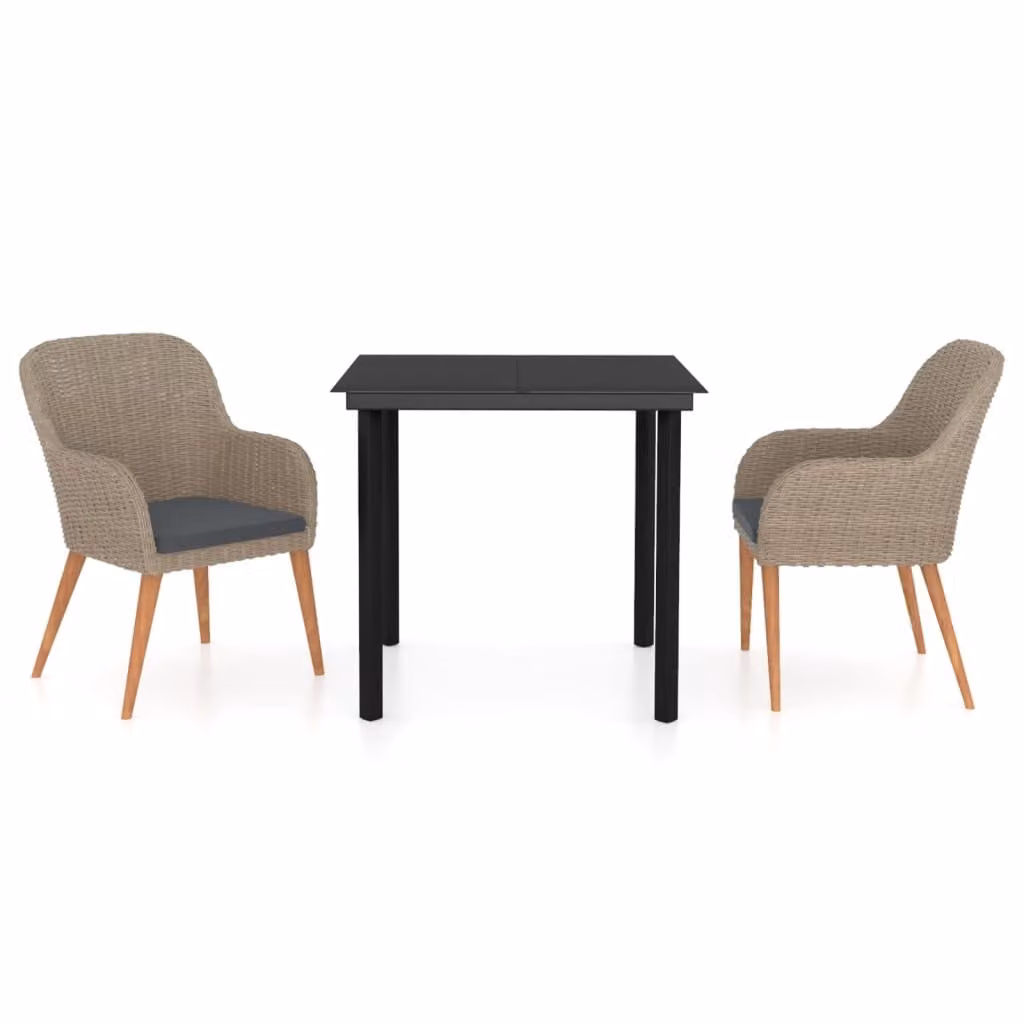 Set da Pranzo da Giardino 3 pz con Cuscini Marrone