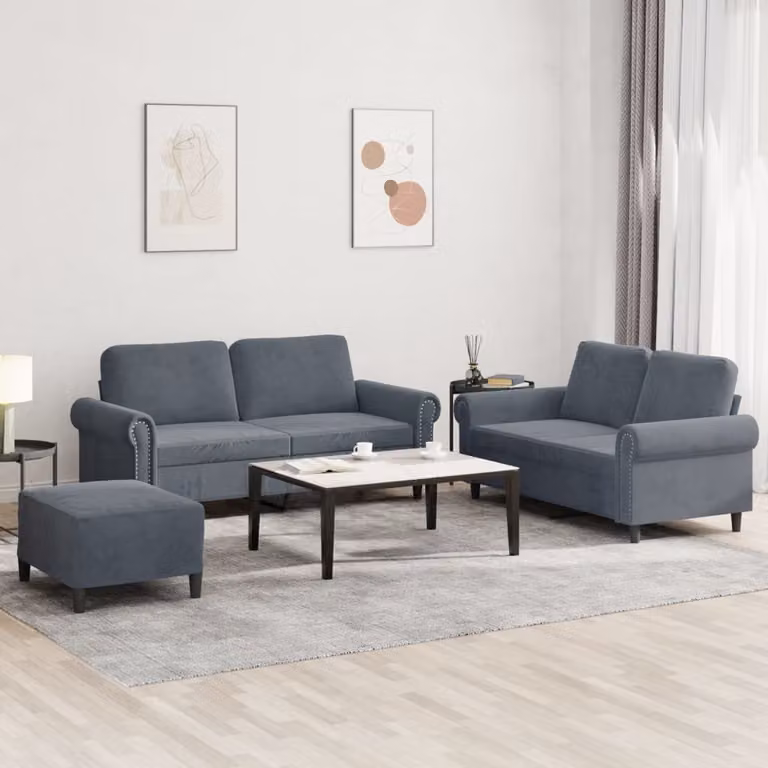 Set di divani 3 pezzi vidaXL in velluto grigio con cuscini per il tuo soggiorno