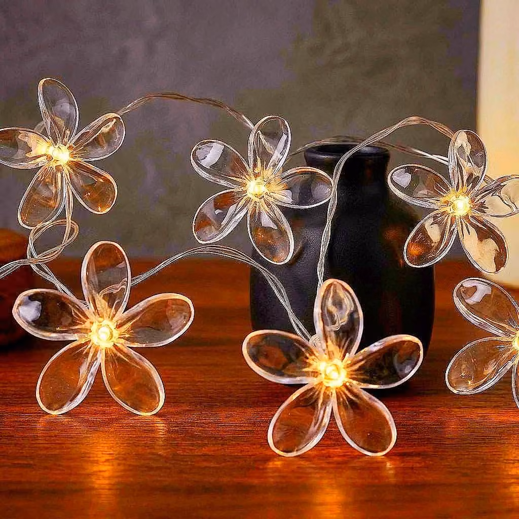 Catena luminosa a forma di fiori, 3 metri, 20 LED, alimentazione USB, luce bianco caldo, per interni