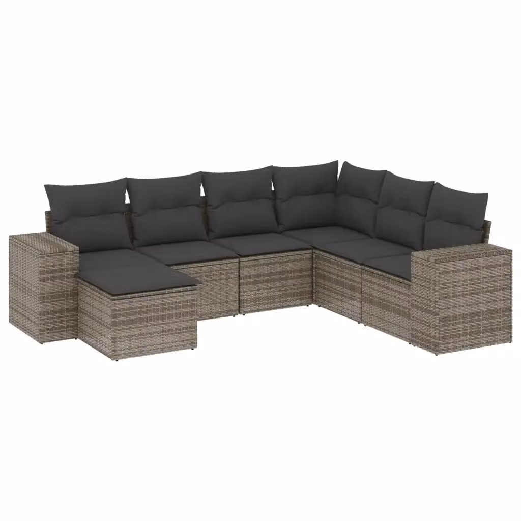 Set di divani da giardino vidaXL a forma di L composto da 7 pezzi con cuscini grigi in polyrattan e struttura in metallo – 2