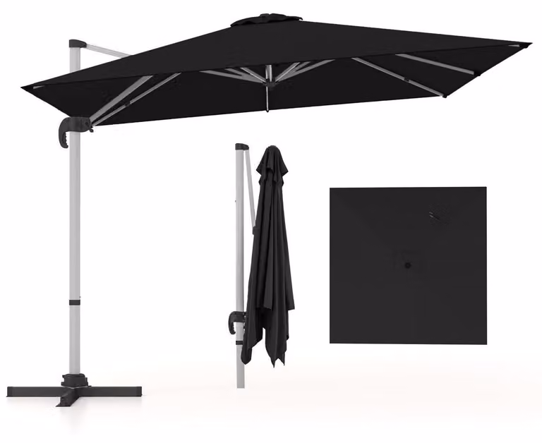 Ombrellone da giardino, 300x300 cm, girevole, nero, in ferro e alluminio