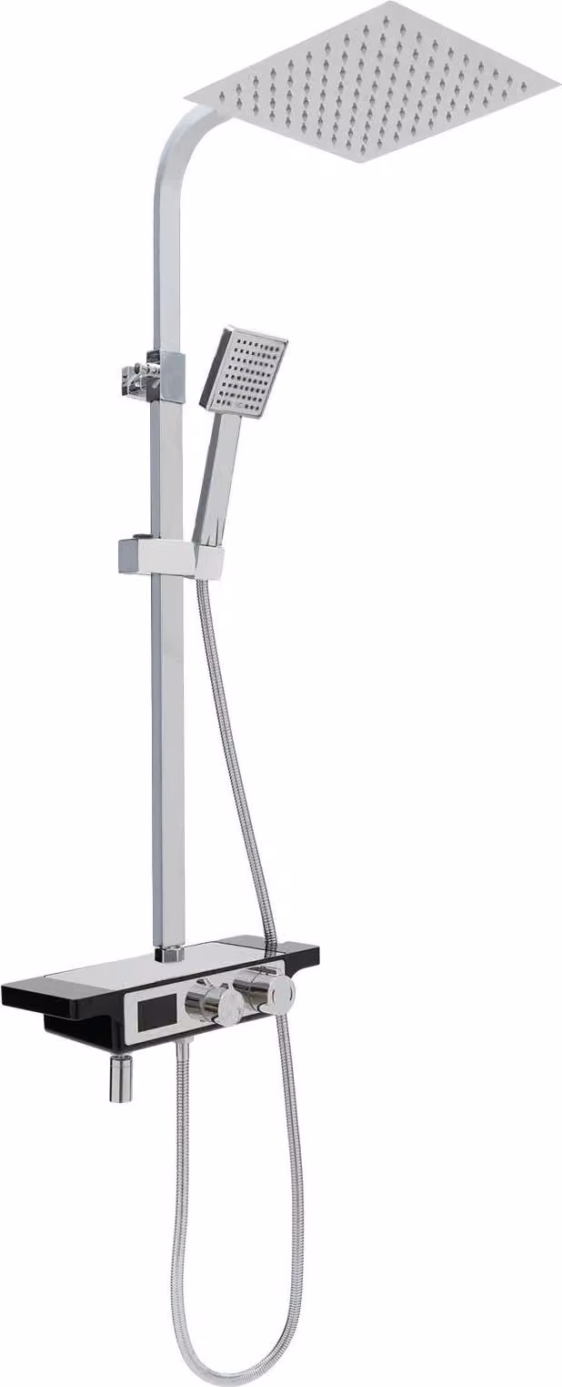 Sistema doccia - Set per montaggio a parete - Soffione quadrato - Doccetta - Ottone - Regolabile in altezza 74,5–115 cm - Argento chiaro
