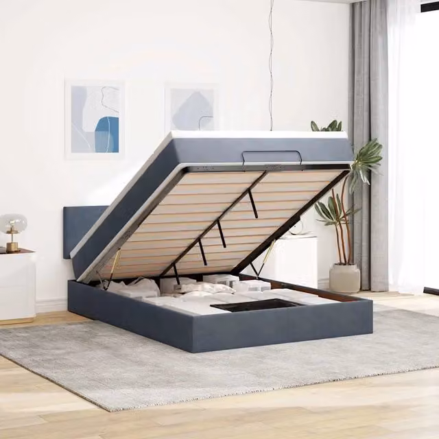 Letto con contenitore a sollevamento vidaXL in velluto con materasso e porta USB, L/P/H: 193 x 144 x 28 cm, Grigio o Bianco – 1