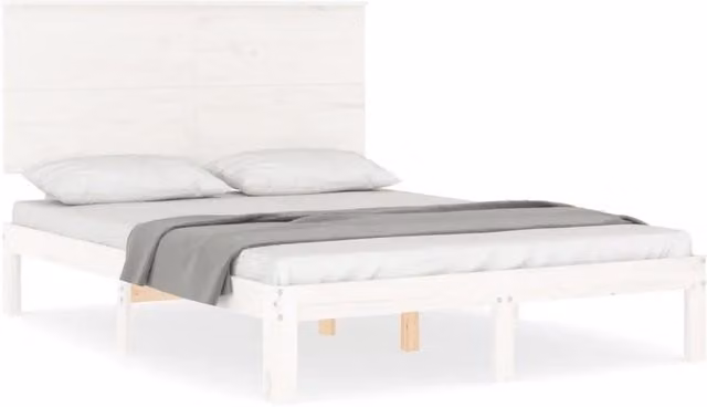 Letto matrimoniale Small Double in legno massello di pino bianco con testiera e doghe fisse L/P/H: 120 x 200 x 82,5 cm – 1
