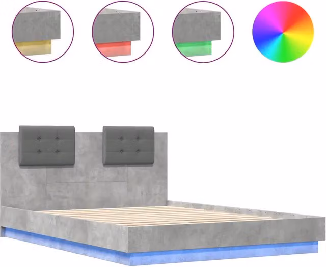 Letto matrimoniale | Letto per adulti | Giroletto con Testiera e LED Grigio Cemento 150x200 cm