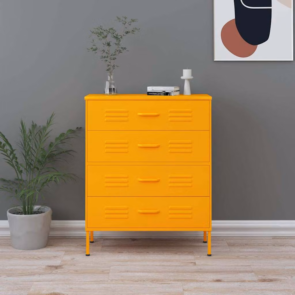 Cassettiera moderna vidaXL in metallo giallo lucido L 80 cm, P 35 cm, H 101,5 cm – 1
