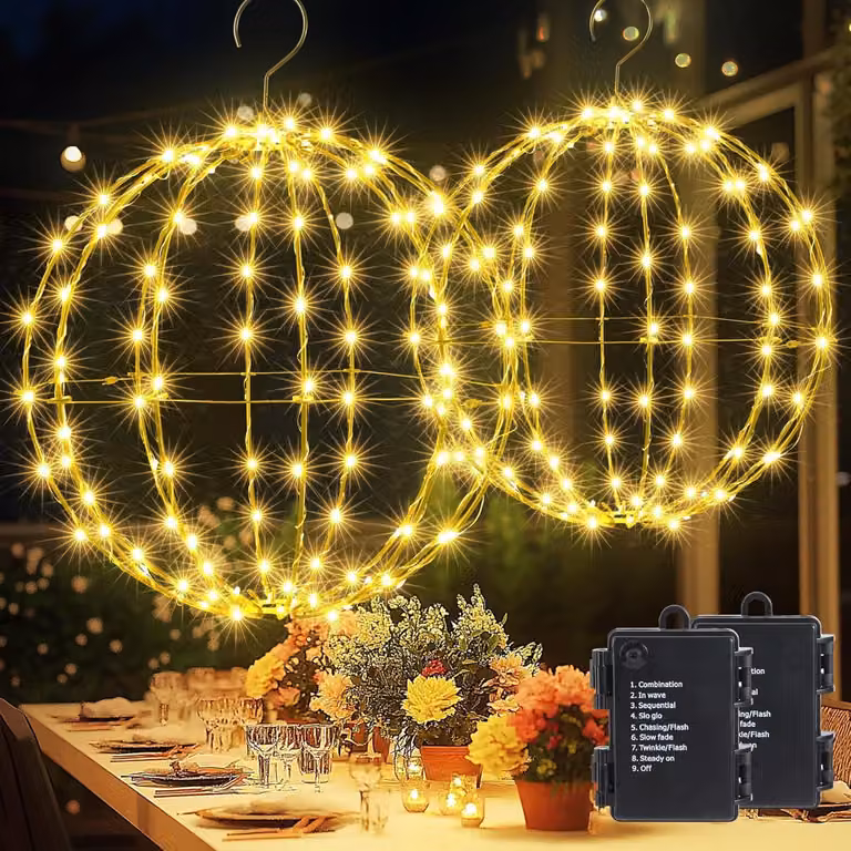 Sfera decorativa a LED, 30 cm, set da 2, 140 LED bianco caldo, con telecomando