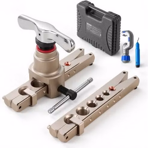 VEVOR Strumento di Svasatura HVAC, Kit di Strumenti per Svasatura Singola Eccentrica a 45° per Tubi in Rame e Alluminio 6-19 mm (1/4"-3/4"), con Morsetti Metrici e SAE, Tagliatubi e Cassetta Attrezzi
