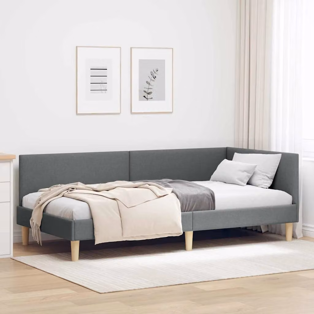 vidaXL Cornice del letto ad angolo con chaise longue asimmetrica, Grigio, L: 90 cm, P: 200 cm, H: 72 cm – 1