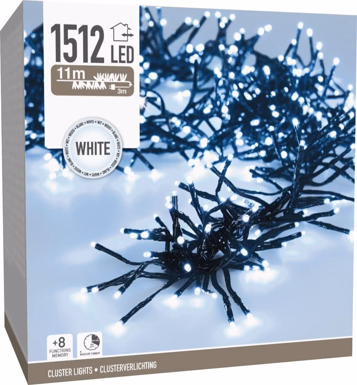 Ciuffo di illuminazione a LED bianco freddo, 1512 LED, cavo nero, interno/esterno, 14 m