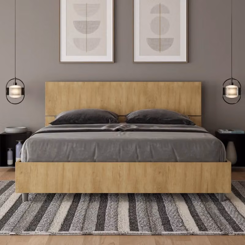 Letto Matrimoniale Moderno Ityhome in Legno Colore Rovere, L/P/H: 160 x 200 x 101 cm – 2