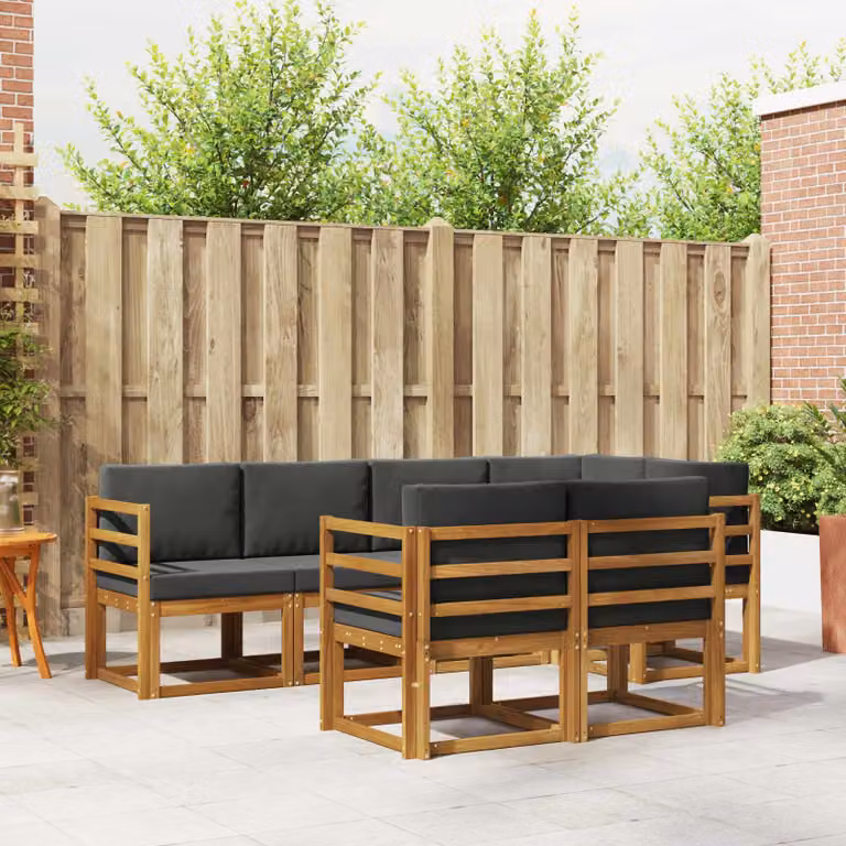 vidaXL Set di divani da esterno 7 pz in legno di acacia con cuscini Beige e Antracite