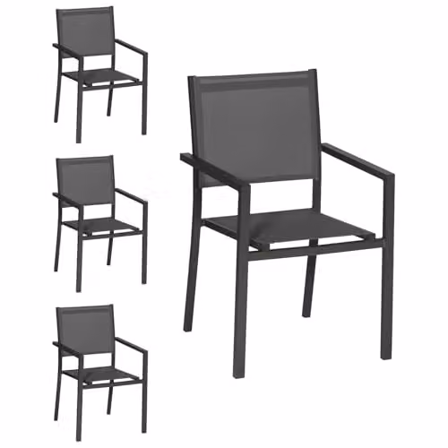 Set di 4 sedie in alluminio antracite - textilene grigio