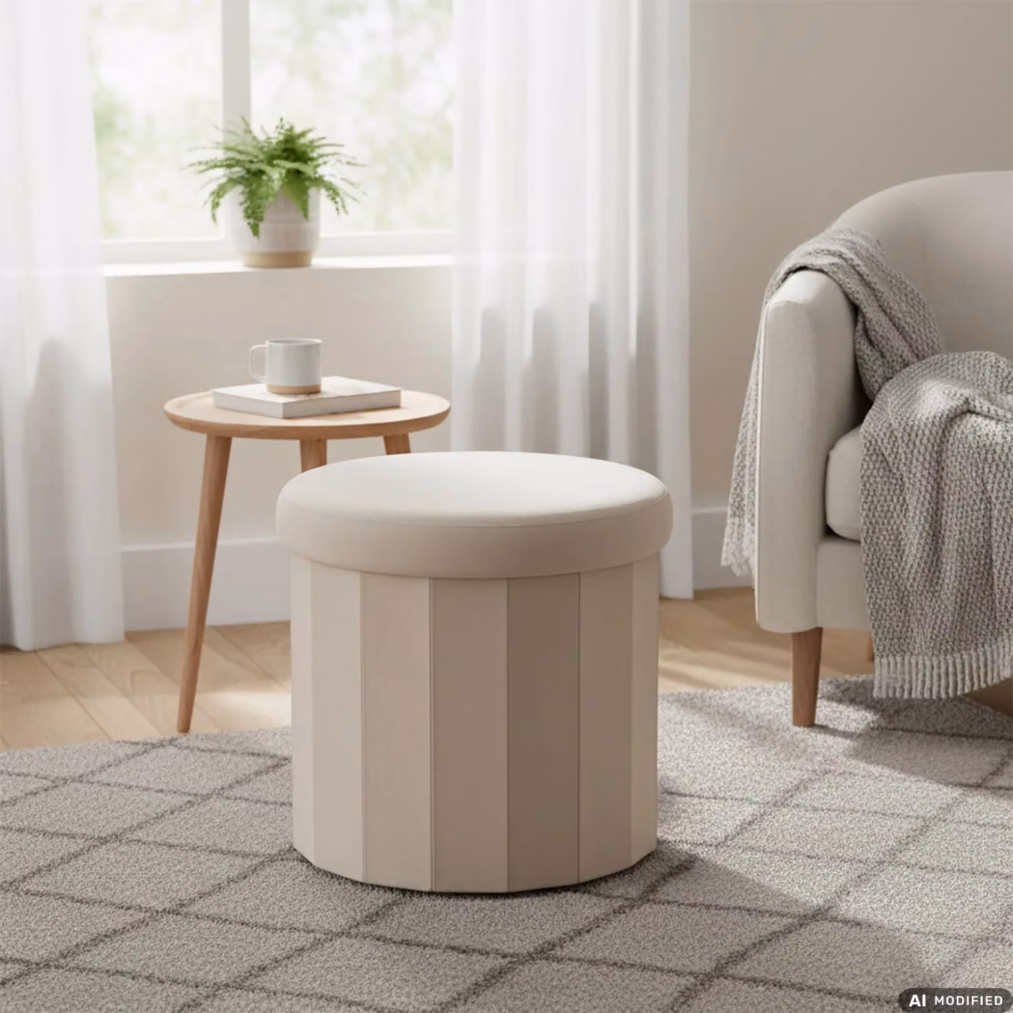 VESTIAMO CASA Pouf Contenitore in Velluto Beige, Forma Cilindrica, H 38 cm x Diametro 40 cm – 2