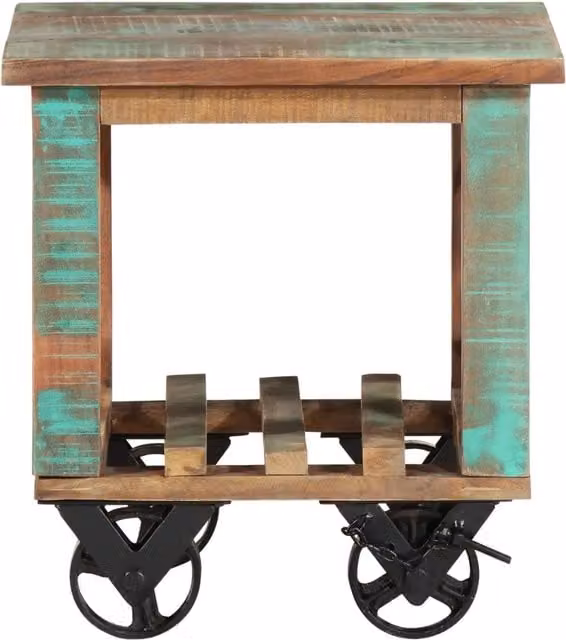 Tavolino con Ruote-Tavolino da soggiorno-Tavolo 40x40x42 cm in Legno Massello di Recupero