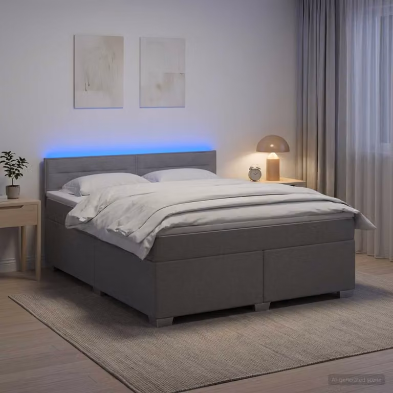 vidaXL Letto con Box Spring, Materasso Ibrido e Illuminazione LED, Grigio Chiaro, L/P: 160 x 200 cm