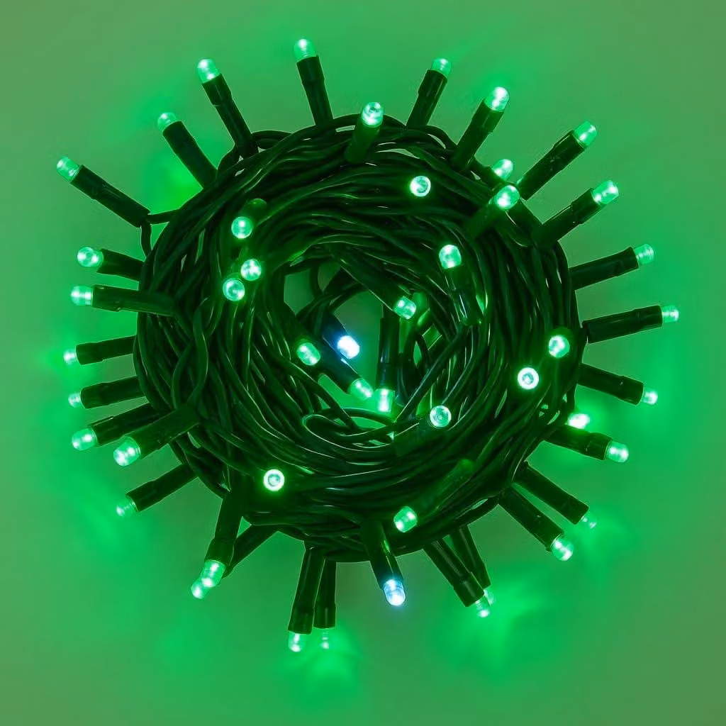 Catena luminosa a LED, 100 luci, 10 metri, verde, grado di protezione IP65, espandibile, effetto lampeggiante