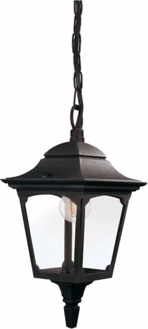 Lampada a sospensione esterna Elstead Chapel Mini in metallo nero con vetro trasparente e attacco E27 – 1