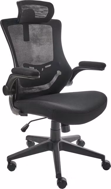 Sedia da ufficio professionale BELIANI nera con poggiatesta, braccioli e sedile in tessuto, base girevole a 360 gradi L/P/H: 125 x 56 x 52 cm