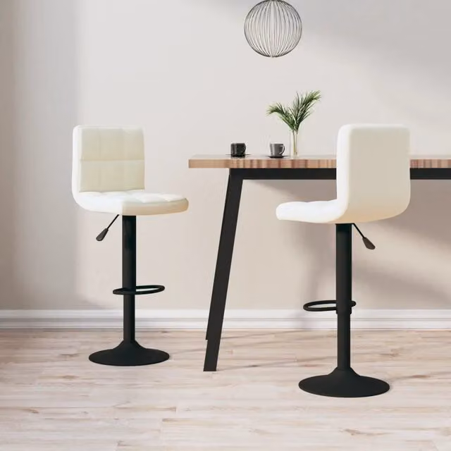 Set di 2 sgabelli da bar vidaXL in velluto beige con base girevole a 360 gradi e struttura in metallo, Altezza: 90 cm, Larghezza: 47 cm, Profondità: 40 cm