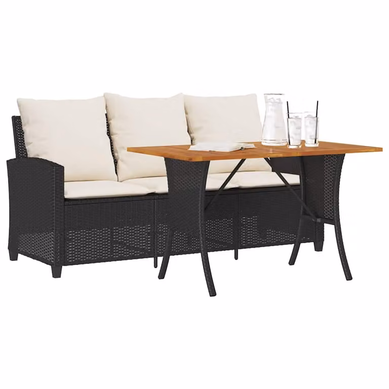 Set da giardino vidaXL composto da divano a 3 posti con cuscini e tavolino da caffè in rattan e metallo nero