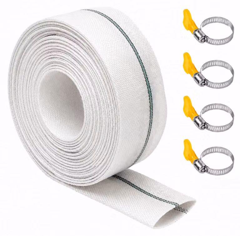 Tubo flessibile in tessuto, 38 mm x 20 m, flessibile, piatto, con 4 fascette in acciaio inossidabile