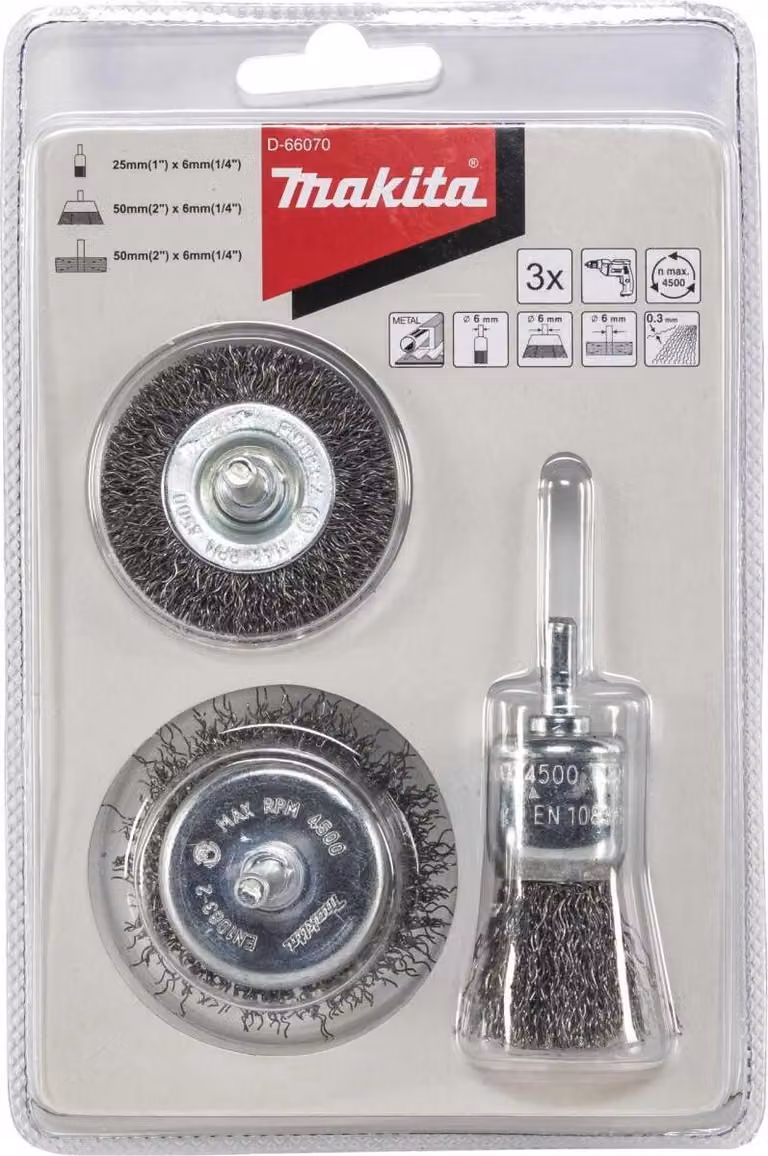 Makita D-66070 Set di spazzole rotonde 3 pezzi in acciaio