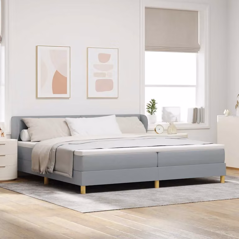 Letto a molle con testiera vidaXL in tessuto grigio, L/P/H: 200 x 200 x 203 cm