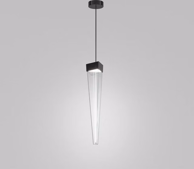 Stalactite Lampada a sospensione di design a LED, diffusore piramidale in vetro trasparente, struttura in metallo nichel nero lucido 12W 2700K