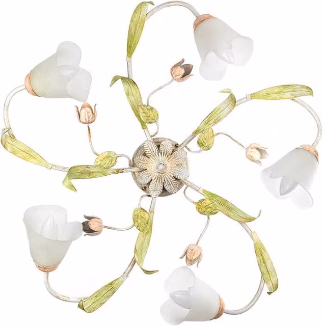Plafoniera Wilma ONLI in stile Art Nouveau con 5 luci in vetro e metallo bianco