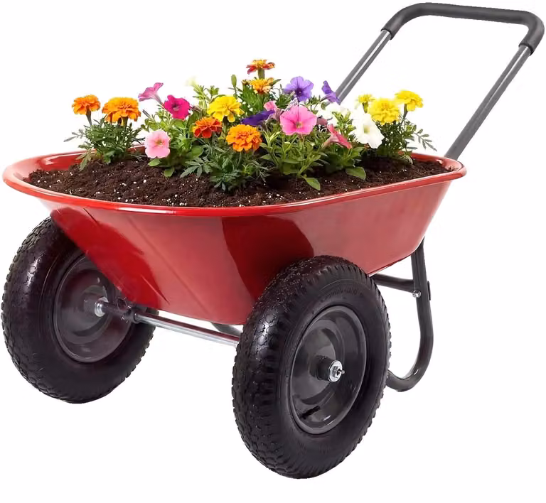 Carrello da giardino, elevata capacità di carico, maggiore manovrabilità, colore rosso